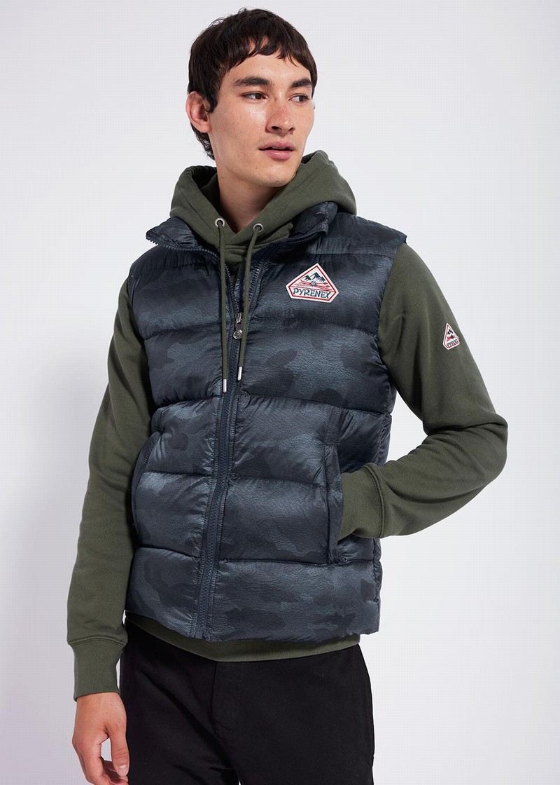 Men Pyrenex John Camo Down Vest Navy | HJG406G3525