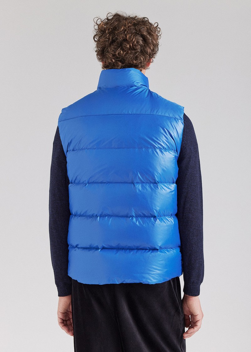 Men Pyrenex John Sleeveless Down Jackets Blue | HDG089G1723