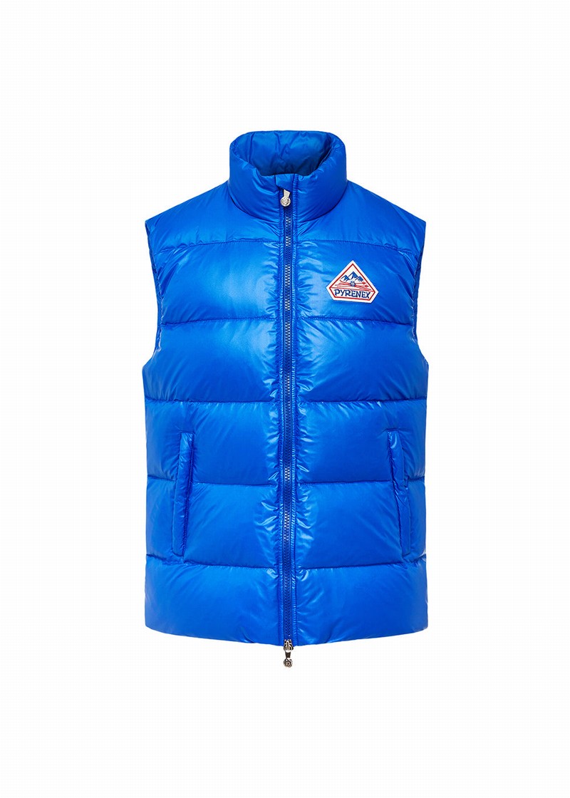 Men Pyrenex John Sleeveless Down Jackets Blue | HDG089G1723