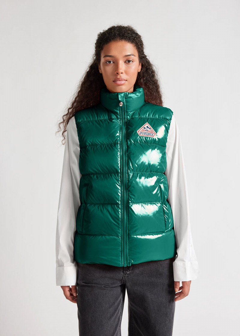 Men Pyrenex John Sleeveless Down Jackets Green | HGQ086Q7319