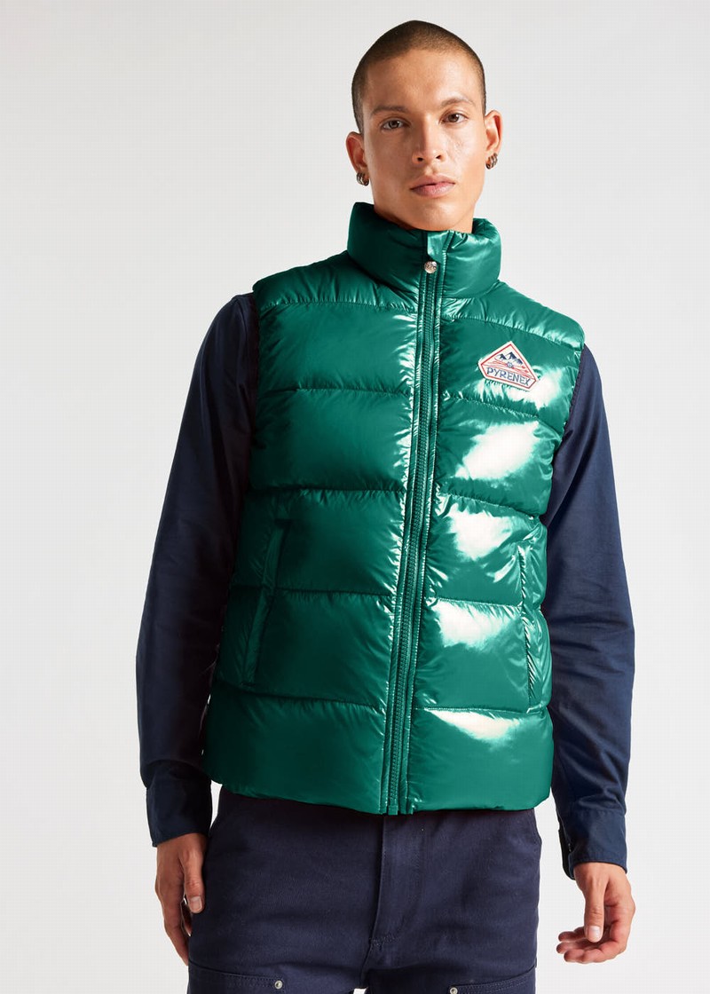 Men Pyrenex John Sleeveless Down Jackets Green | HGQ086Q7319