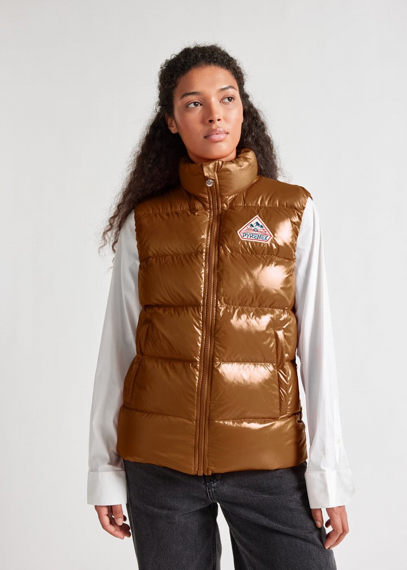 Men Pyrenex John Sleeveless Down Vest Brown | HAZ912Z3233