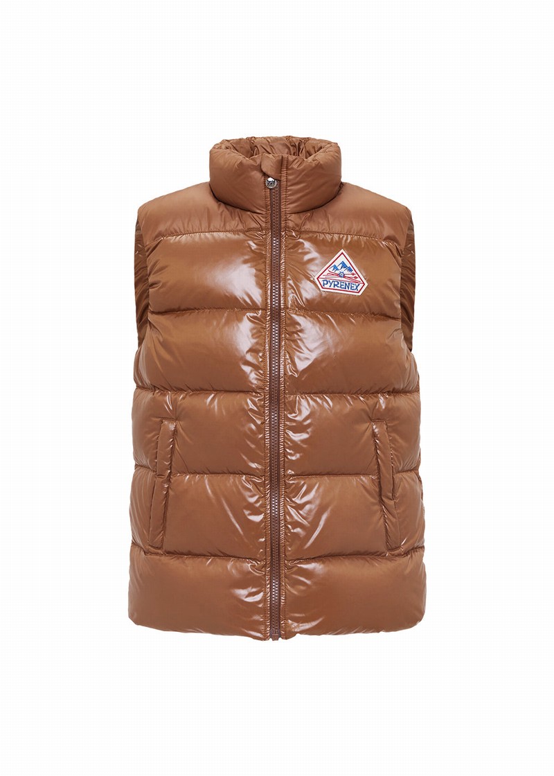 Men Pyrenex John Sleeveless Down Vest Brown | HAZ912Z3233