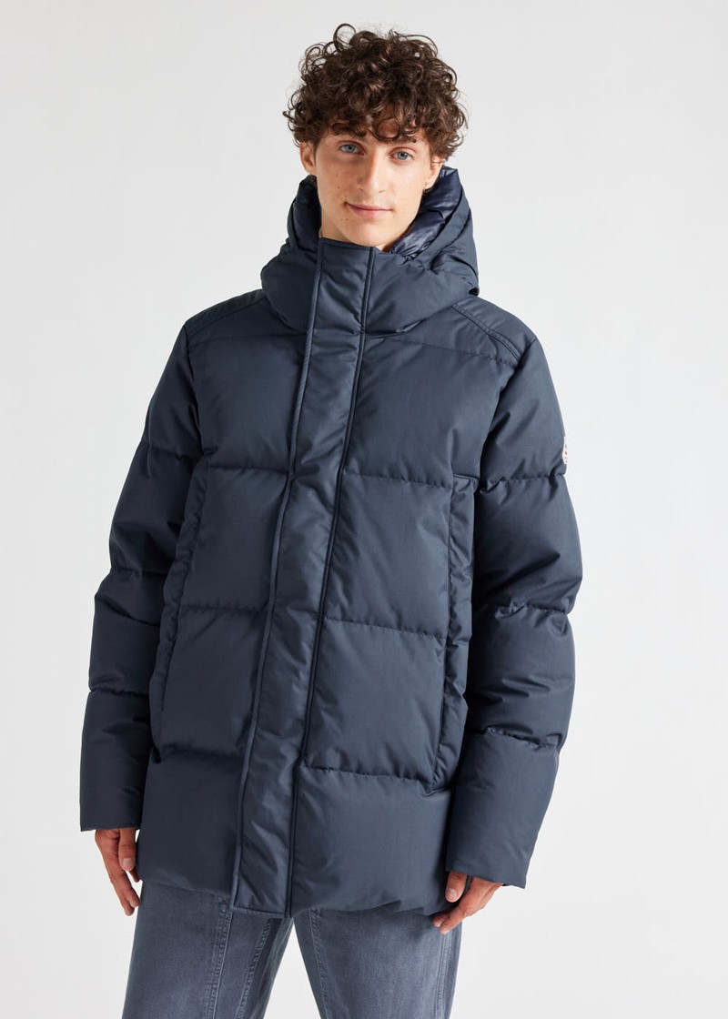 Men Pyrenex Phenix Hooded Down Jackets Navy | HUE362E0293