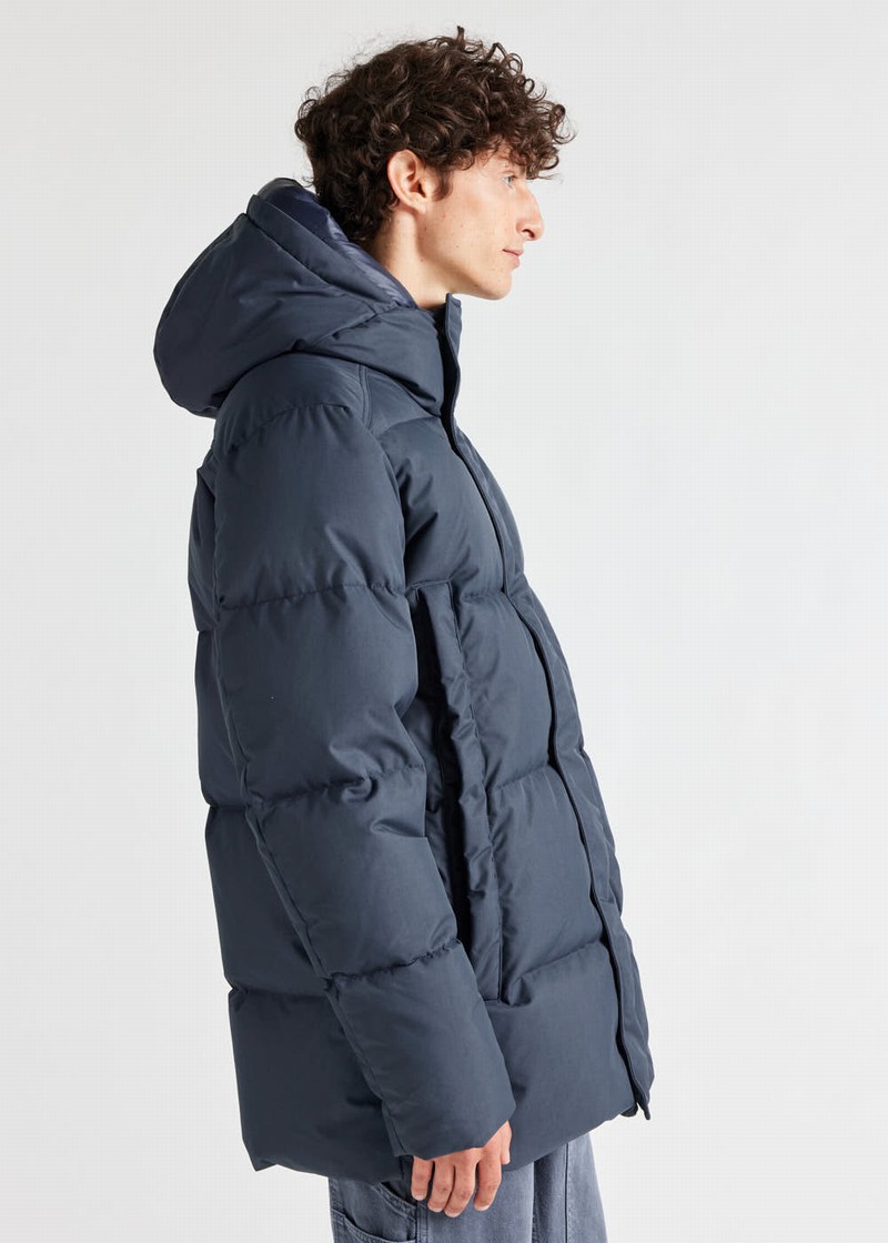 Men Pyrenex Phenix Hooded Down Jackets Navy | HUE362E0293