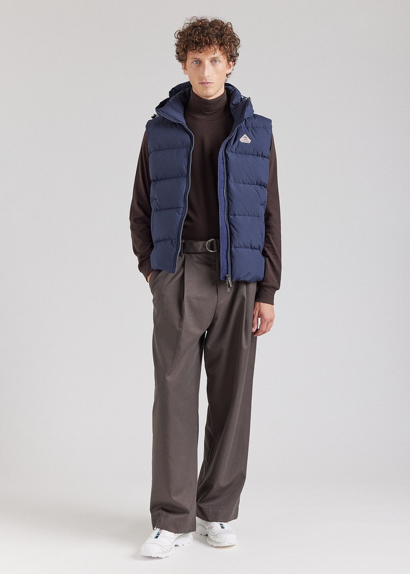 Men Pyrenex Spoutnic With Removable Hood Down Vest Navy | HHQ322Q2551