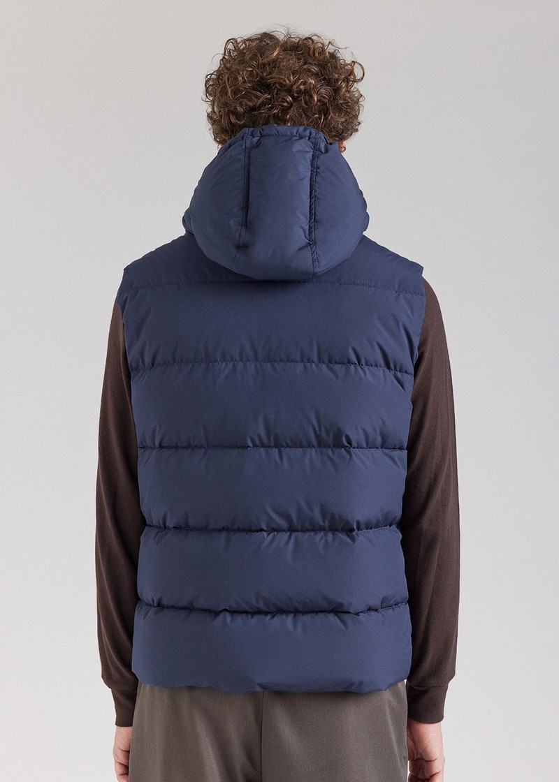 Men Pyrenex Spoutnic With Removable Hood Down Vest Navy | HHQ322Q2551