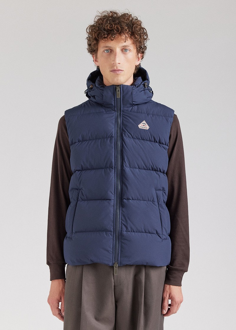 Men Pyrenex Spoutnic With Removable Hood Down Vest Navy | HHQ322Q2551