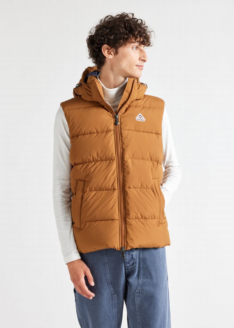 Men Pyrenex Spoutnic With Removable Hood Down Vest Brown | HLH286H9372