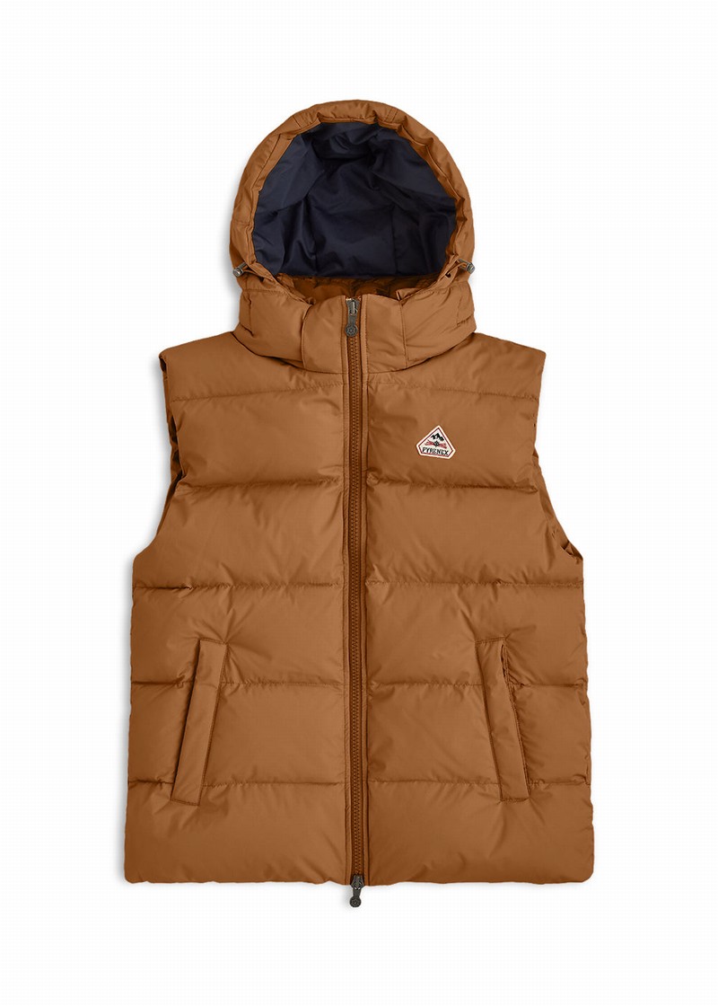 Men Pyrenex Spoutnic With Removable Hood Down Vest Brown | HLH286H9372