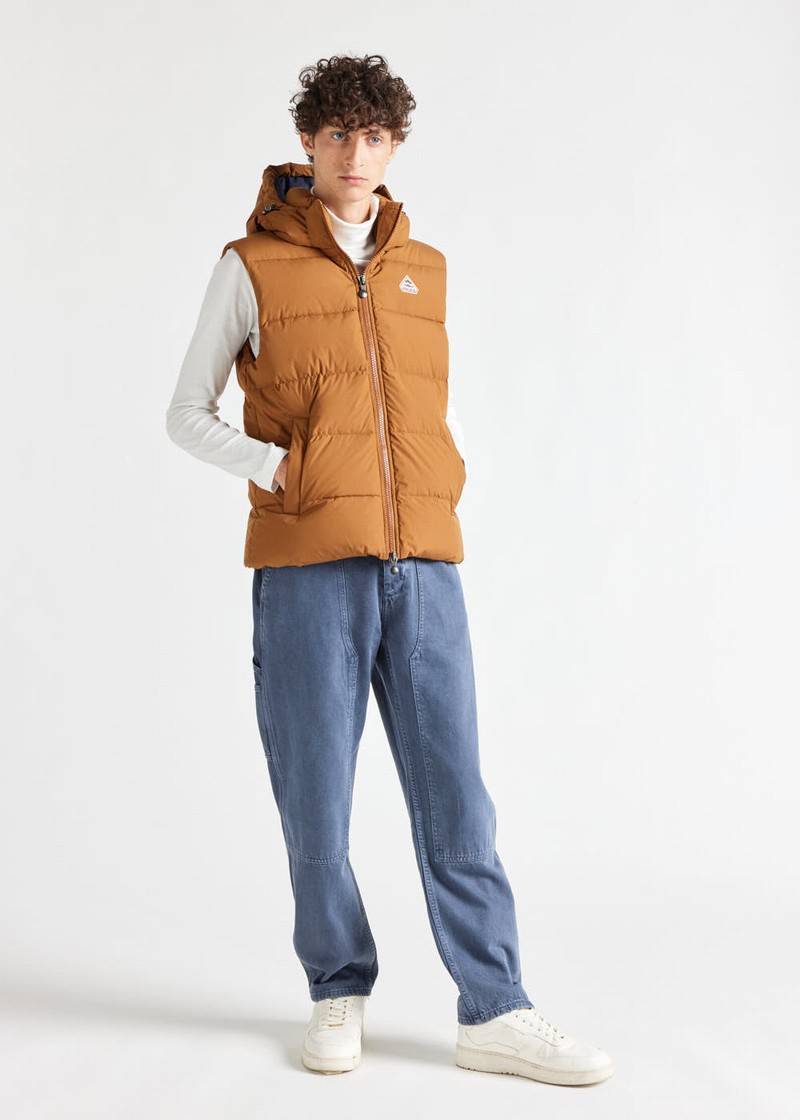 Men Pyrenex Spoutnic With Removable Hood Down Vest Brown | HLH286H9372