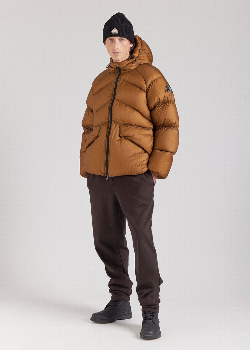 Men Pyrenex Stellar Hooded Technical Down Jackets Brown | HTY347Y2493