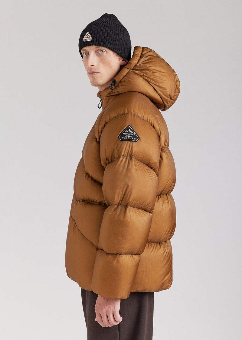 Men Pyrenex Stellar Hooded Technical Down Jackets Brown | HTY347Y2493