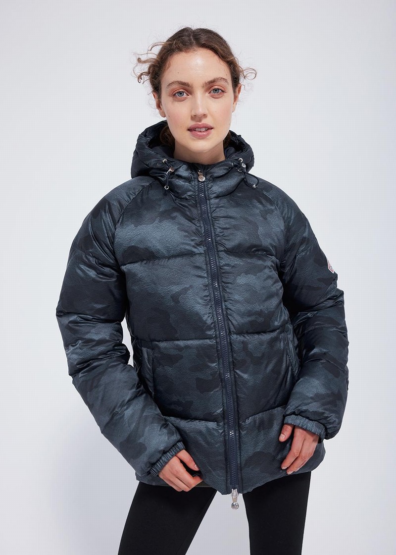 Men Pyrenex Sten Camo Down Jackets Navy | HCO133O6725