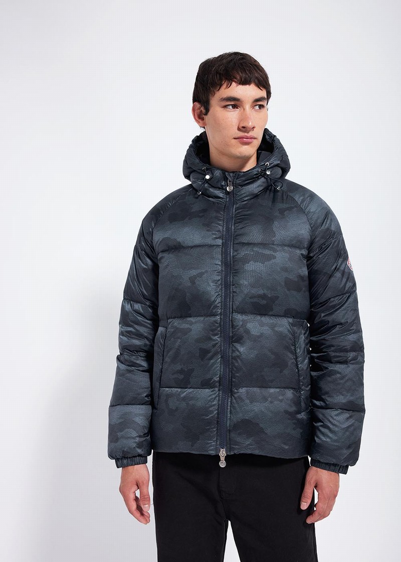 Men Pyrenex Sten Camo Down Jackets Navy | HCO133O6725