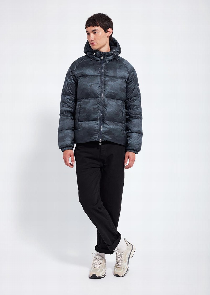 Men Pyrenex Sten Camo Down Jackets Navy | HCO133O6725