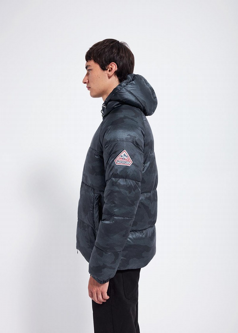 Men Pyrenex Sten Camo Down Jackets Navy | HCO133O6725