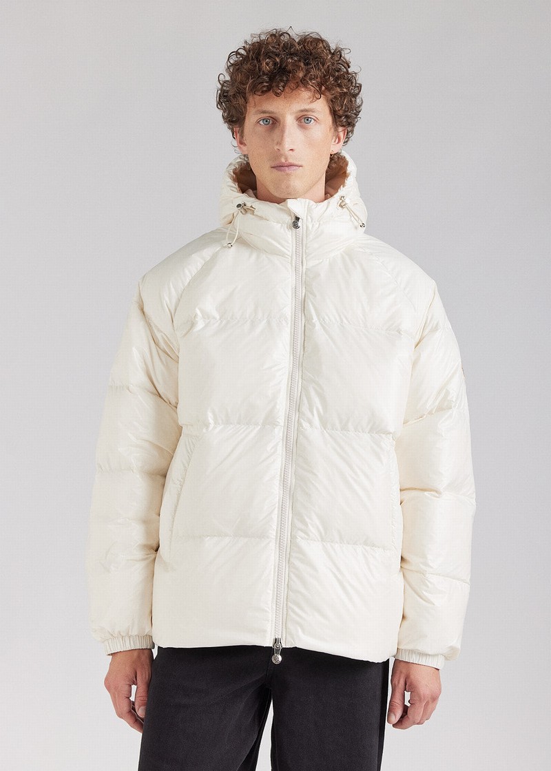 Men Pyrenex Sten Chalk Hooded Down Jackets White | HVQ554Q4999