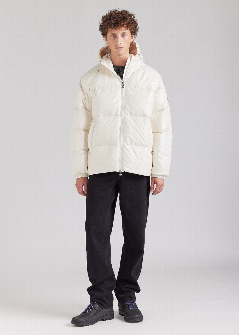 Men Pyrenex Sten Chalk Hooded Down Jackets White | HVQ554Q4999