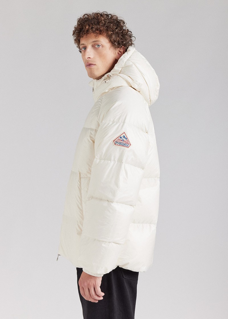 Men Pyrenex Sten Chalk Hooded Down Jackets White | HVQ554Q4999