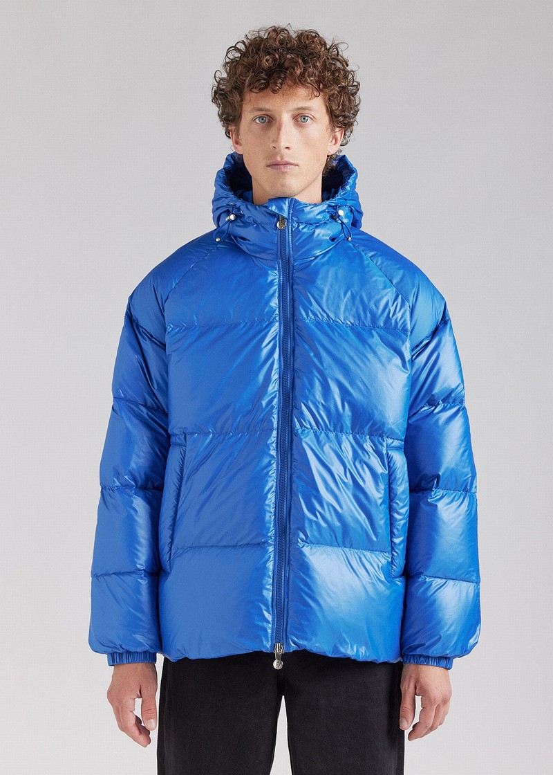 Men Pyrenex Sten Hooded Down Jackets Blue | HHT132T9149