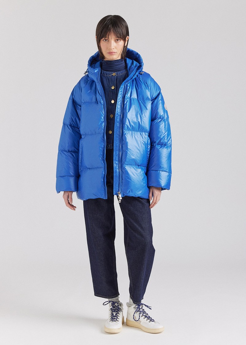 Men Pyrenex Sten Hooded Down Jackets Blue | HNK374K4916