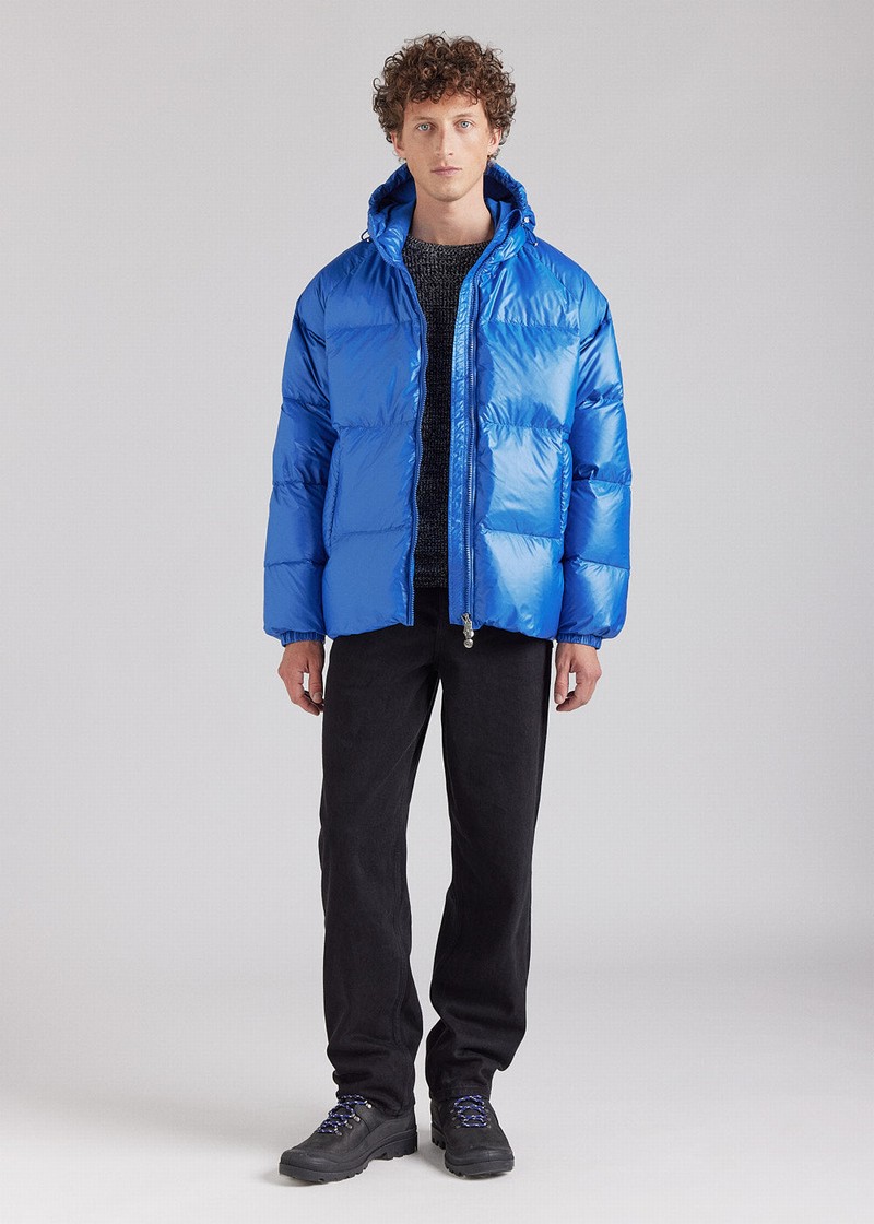 Men Pyrenex Sten Hooded Down Jackets Blue | HNK374K4916