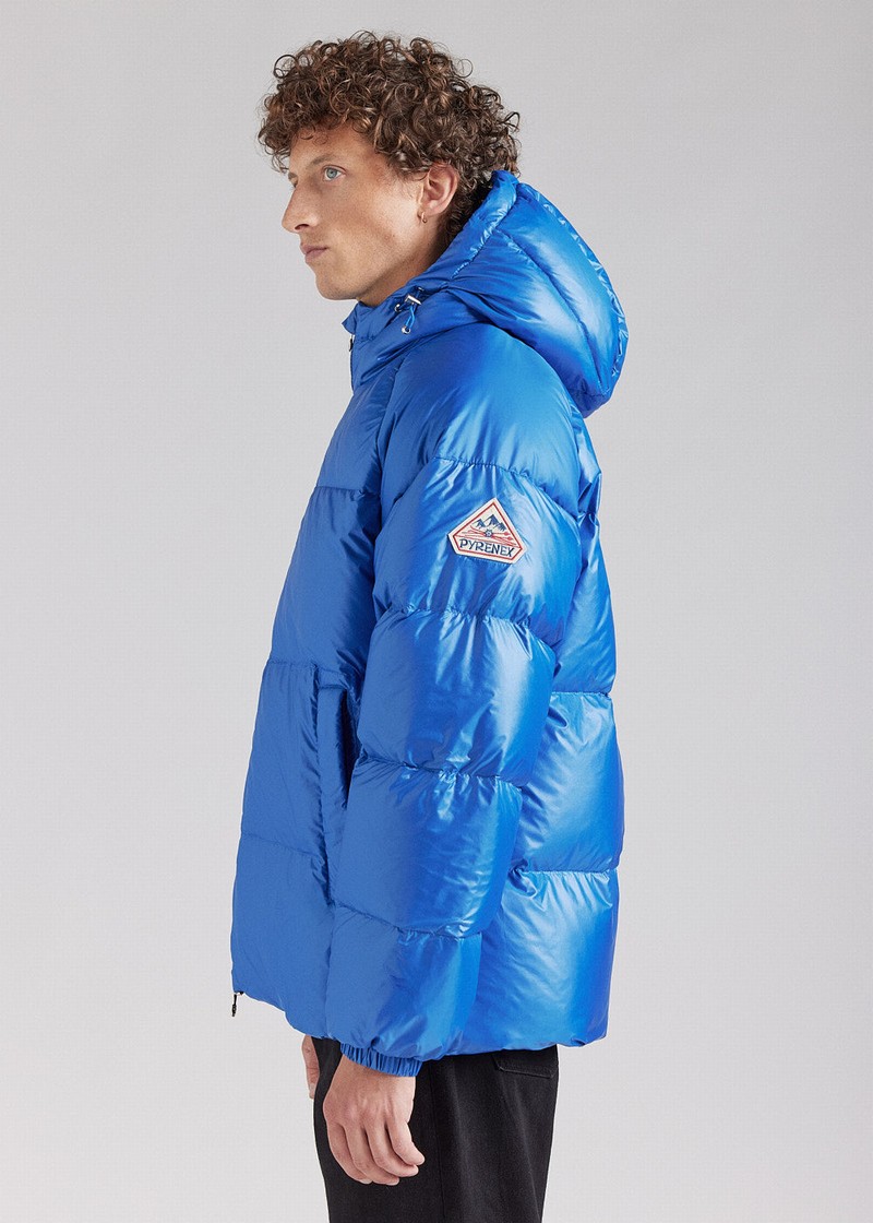 Men Pyrenex Sten Hooded Down Jackets Blue | HNK374K4916