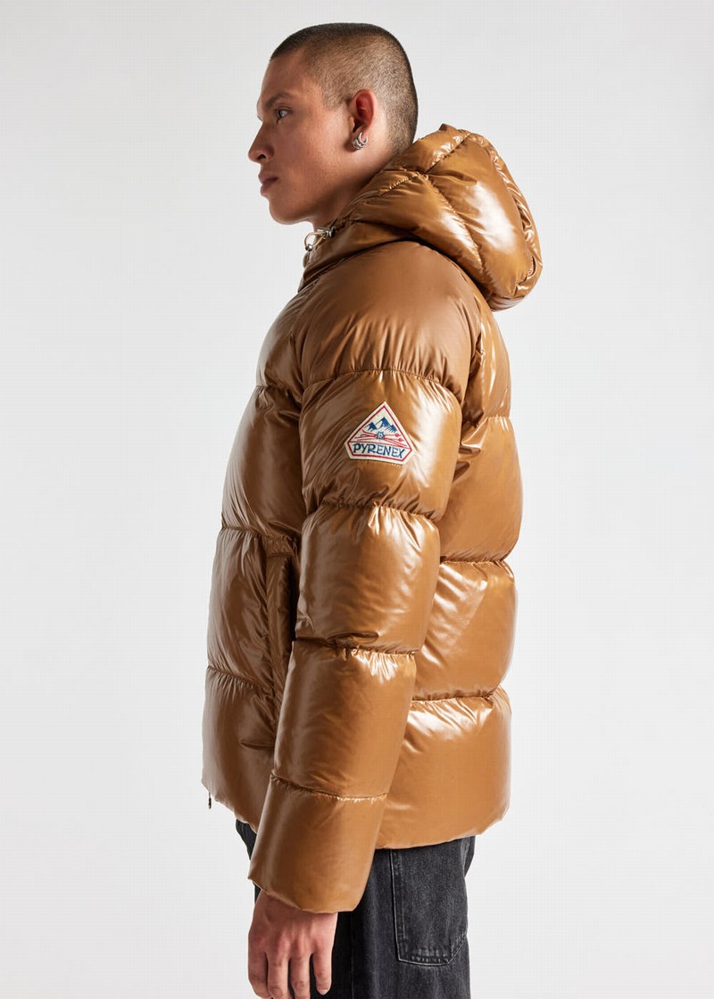 Men Pyrenex Sten Hooded Down Jackets Brown | HKD091D0228