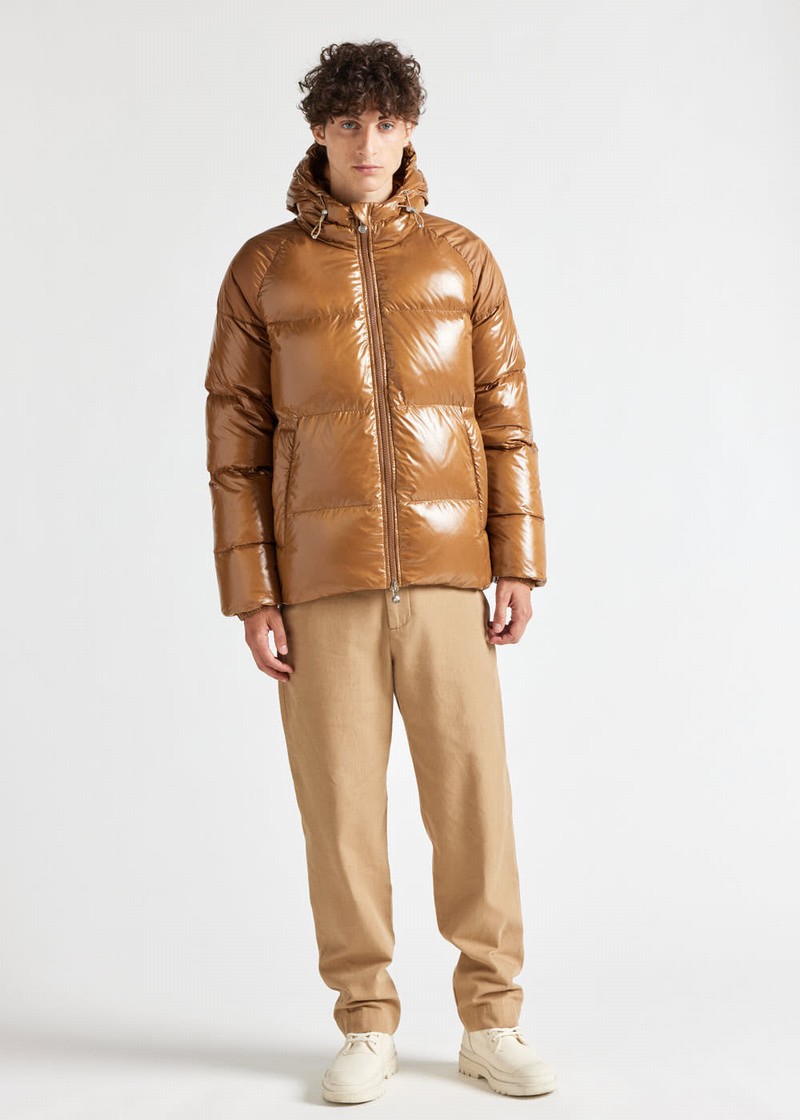 Men Pyrenex Sten Hooded Down Jackets Brown | HKD091D0228