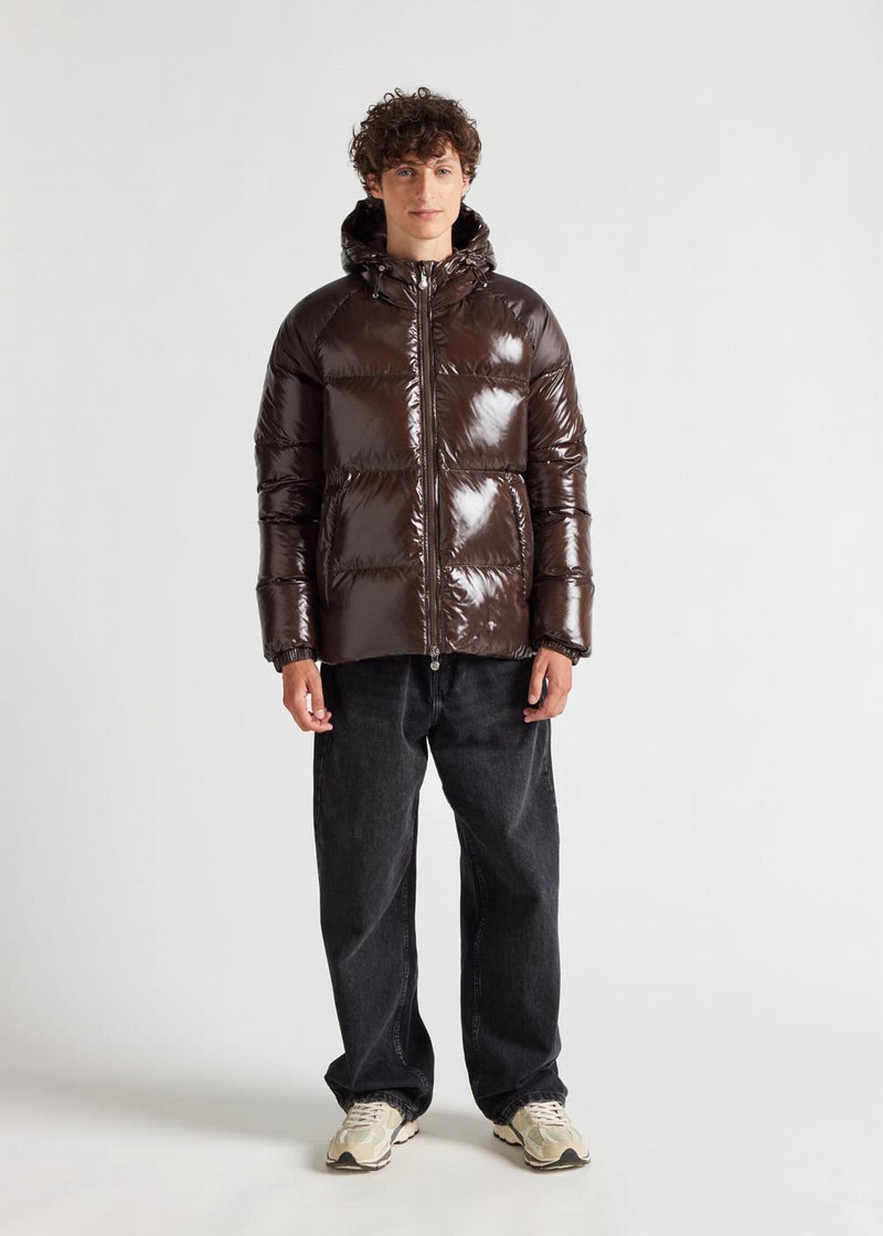 Men Pyrenex Sten Hooded Down Jackets Chocolate | HTE375E0769