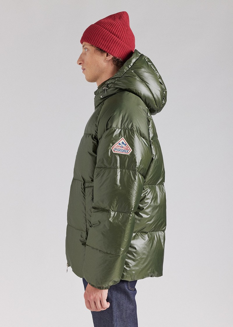 Men Pyrenex Sten Hooded Down Jackets Green | HFU208U5811