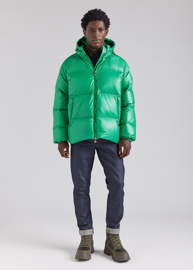 Men Pyrenex Sten Hooded Down Jackets Green | HEN937N0396