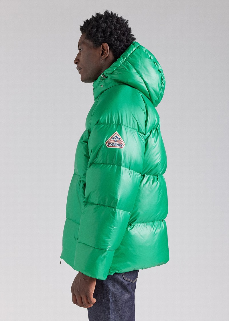 Men Pyrenex Sten Hooded Down Jackets Green | HEN937N0396