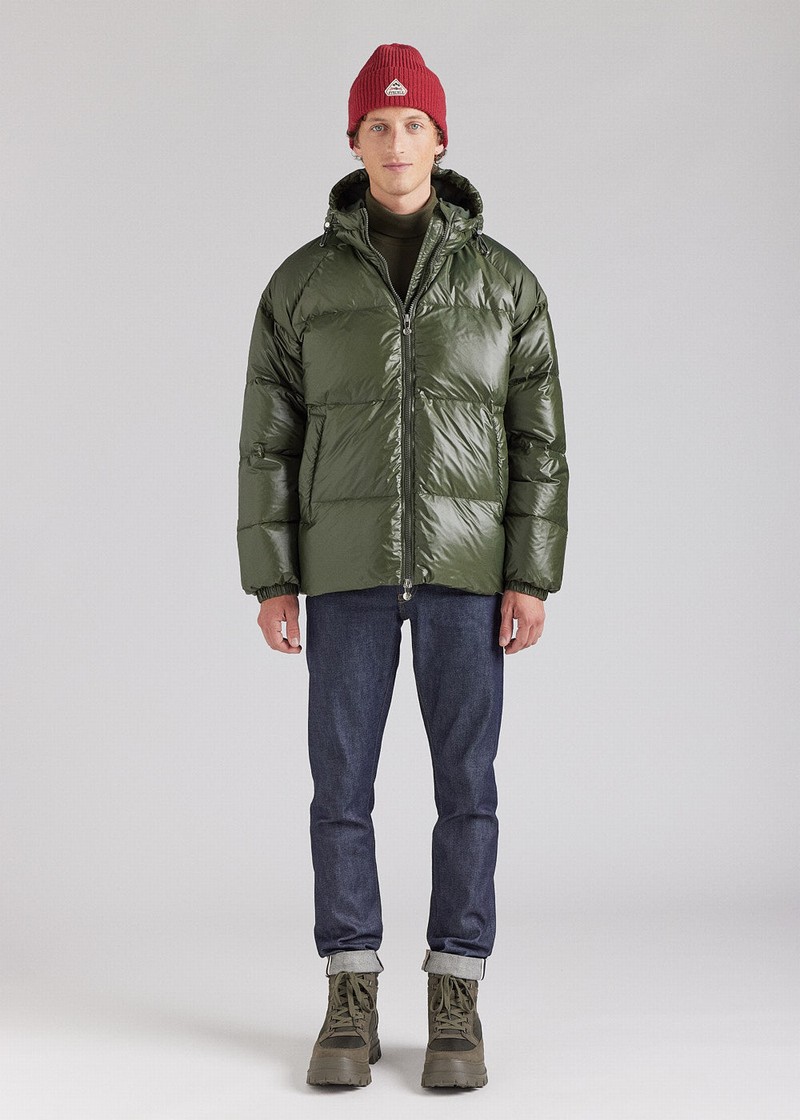 Men Pyrenex Sten Hooded Down Jackets Green | HYT424T0309