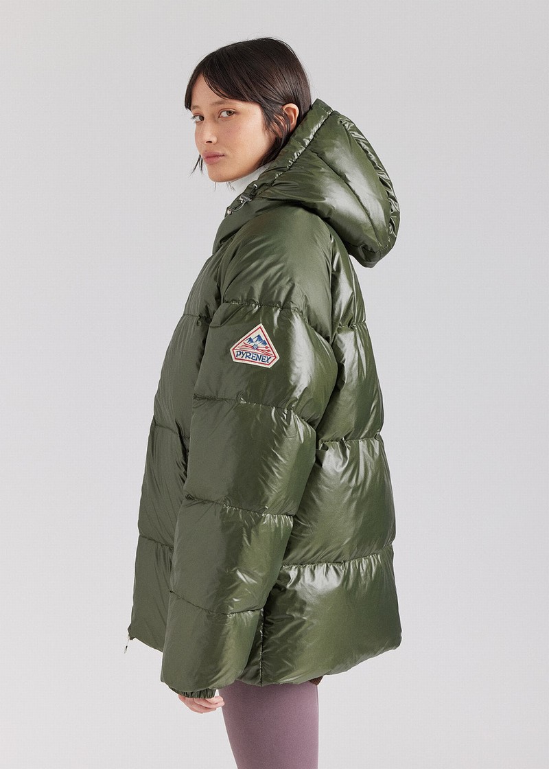 Men Pyrenex Sten Hooded Down Jackets Green | HYT424T0309