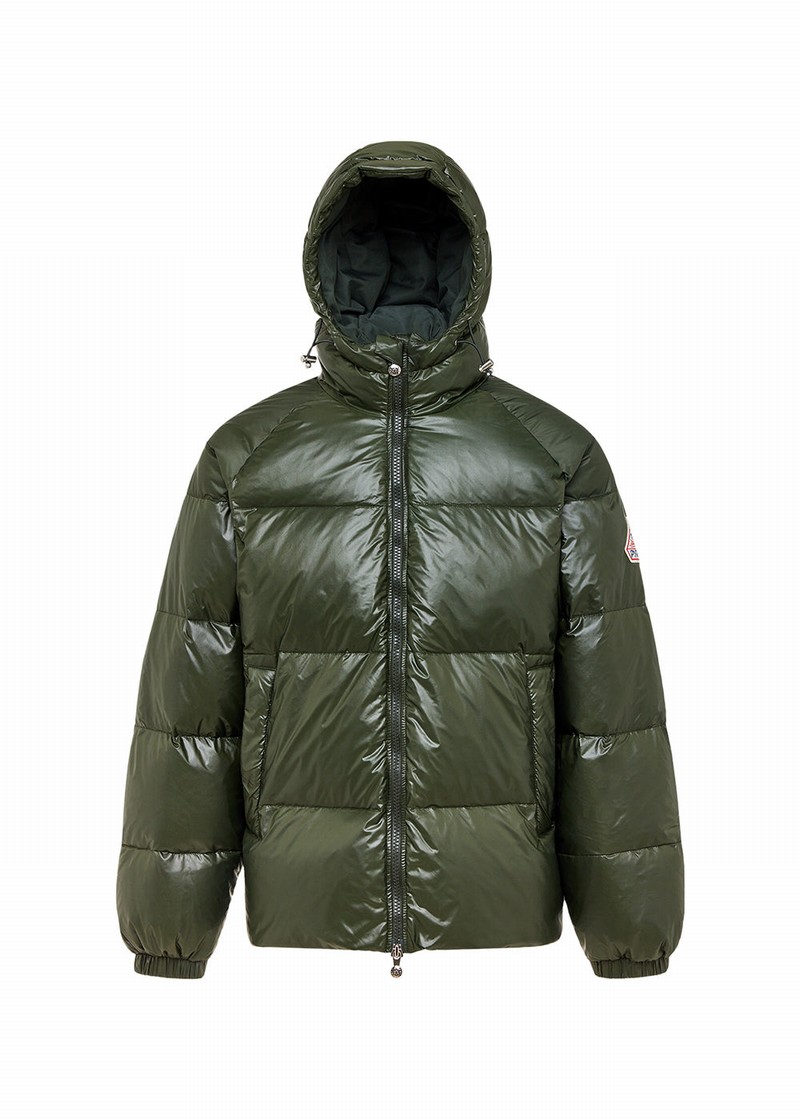 Men Pyrenex Sten Hooded Down Jackets Green | HYT424T0309