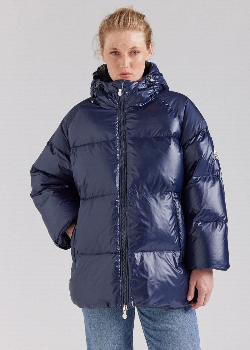 Men Pyrenex Sten Hooded Down Jackets Navy | HUG322G6632