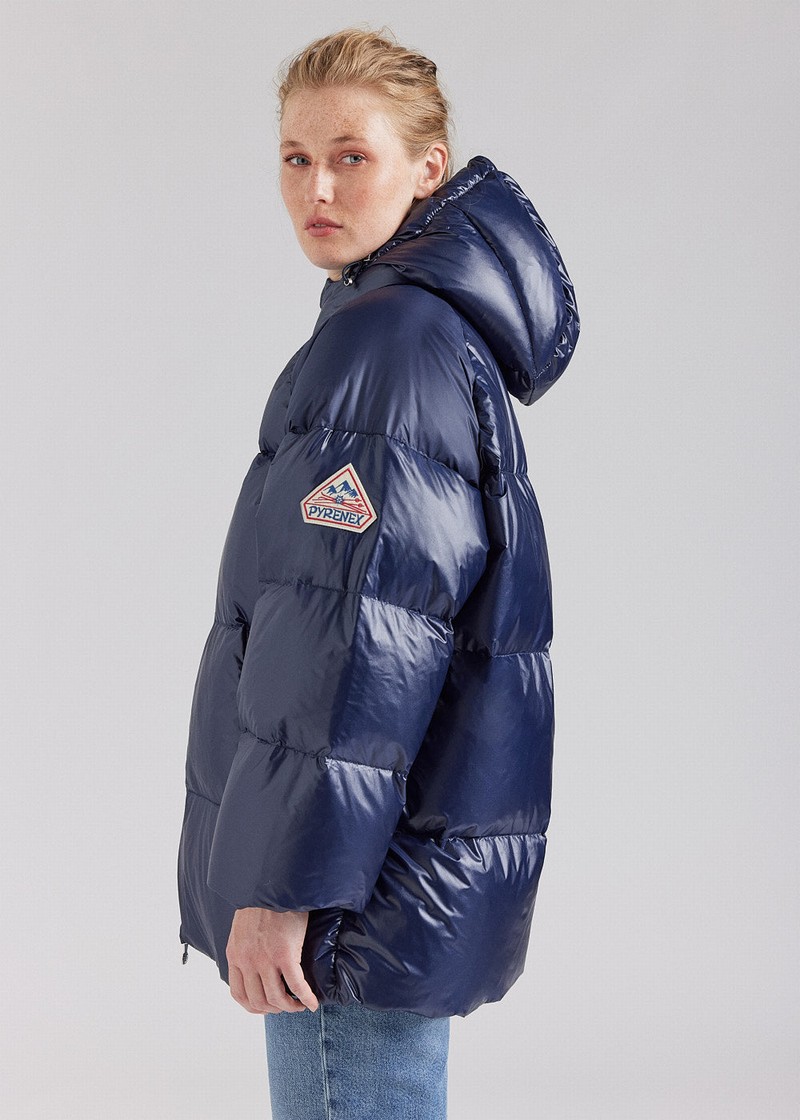 Men Pyrenex Sten Hooded Down Jackets Navy | HUG322G6632