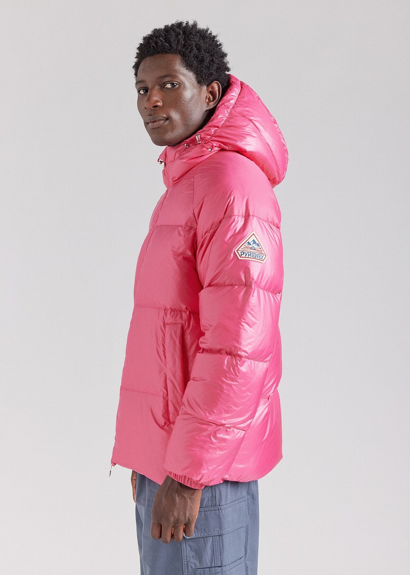 Men Pyrenex Sten Hooded Down Jackets Pink | HIJ035J7565