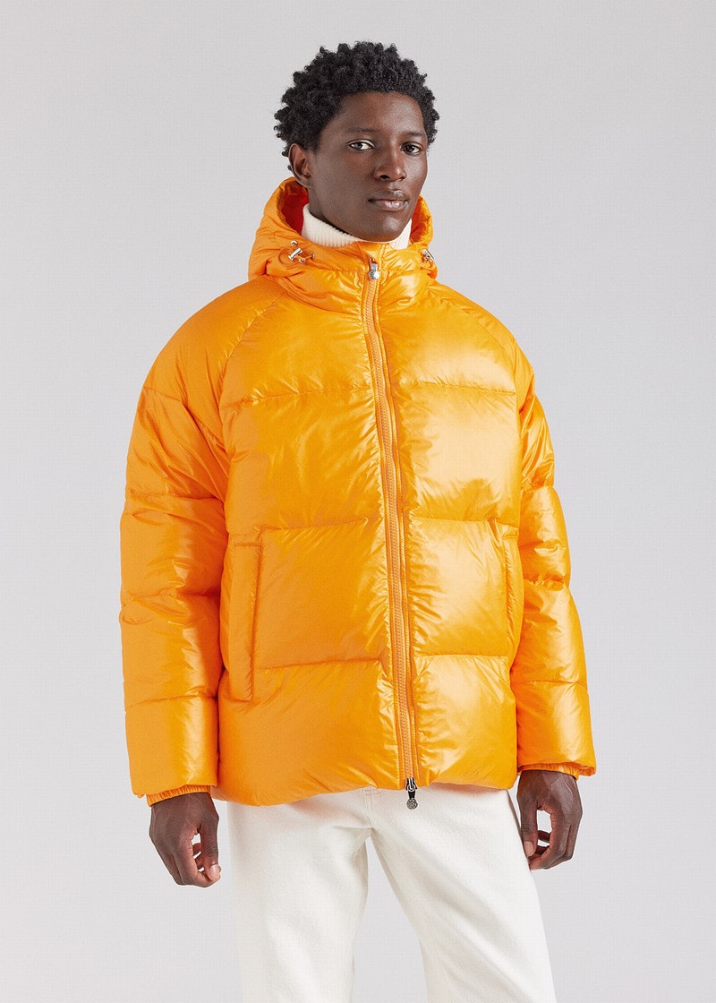 Men Pyrenex Sten Hooded Down Jackets Yellow | HLK469K0281