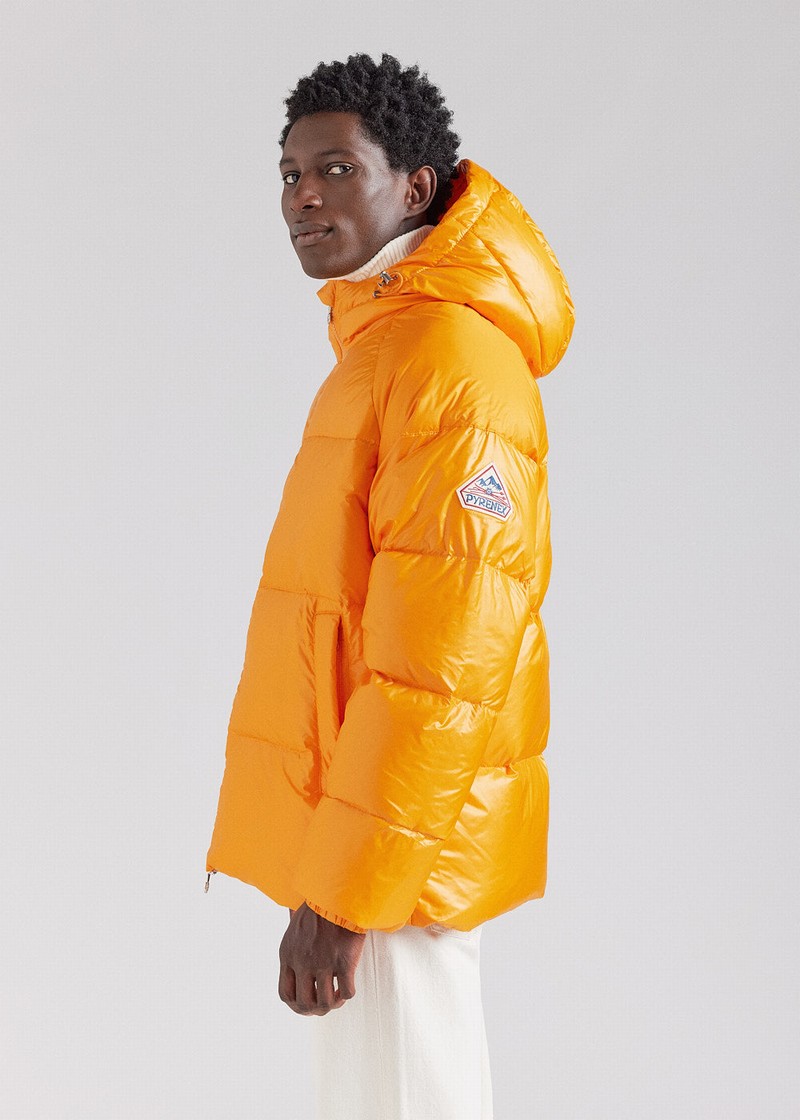 Men Pyrenex Sten Hooded Down Jackets Yellow | HLK469K0281