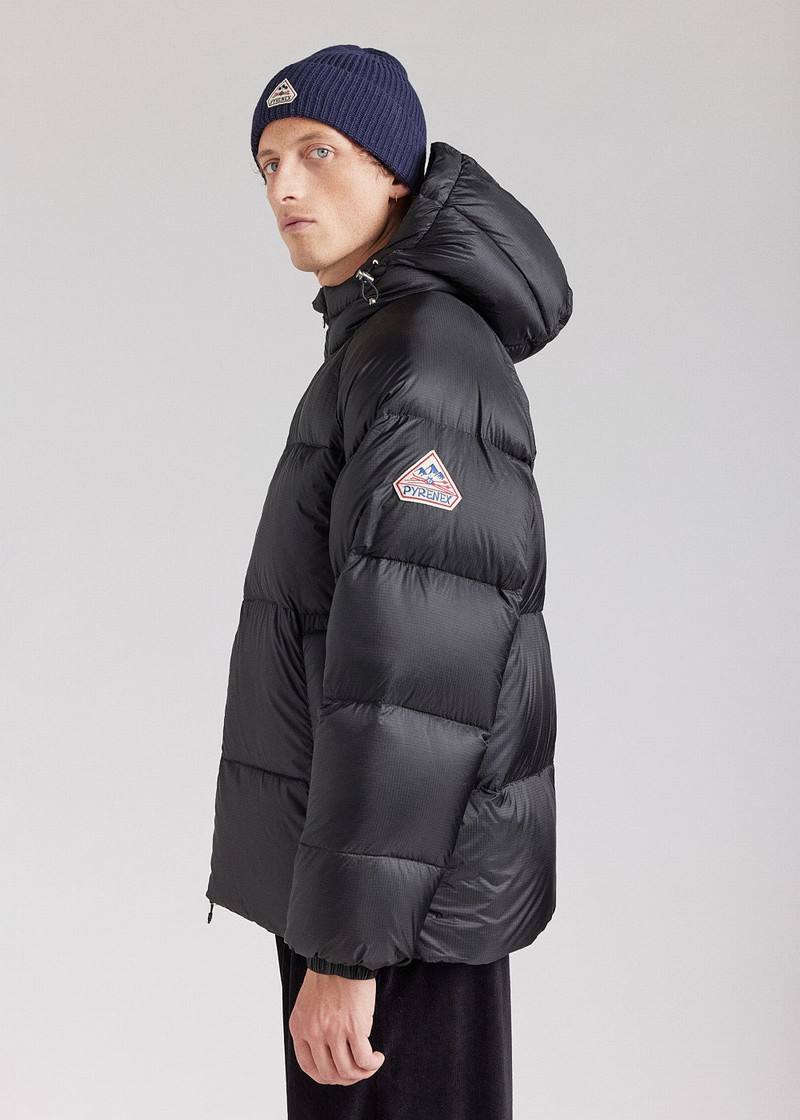 Men Pyrenex Sten Ripstop Hooded Down Jackets Black | HVU623U5508