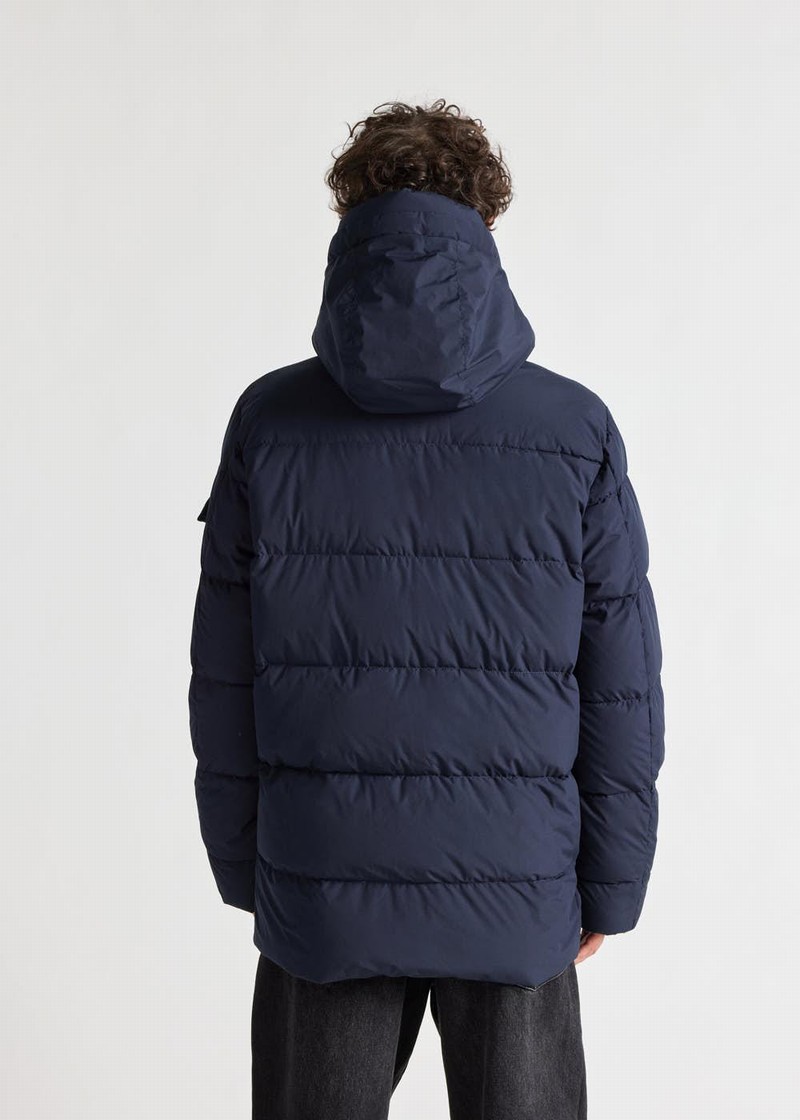 Men Pyrenex Sterling Hooded Warm Down Jackets Navy | HCS603S9752