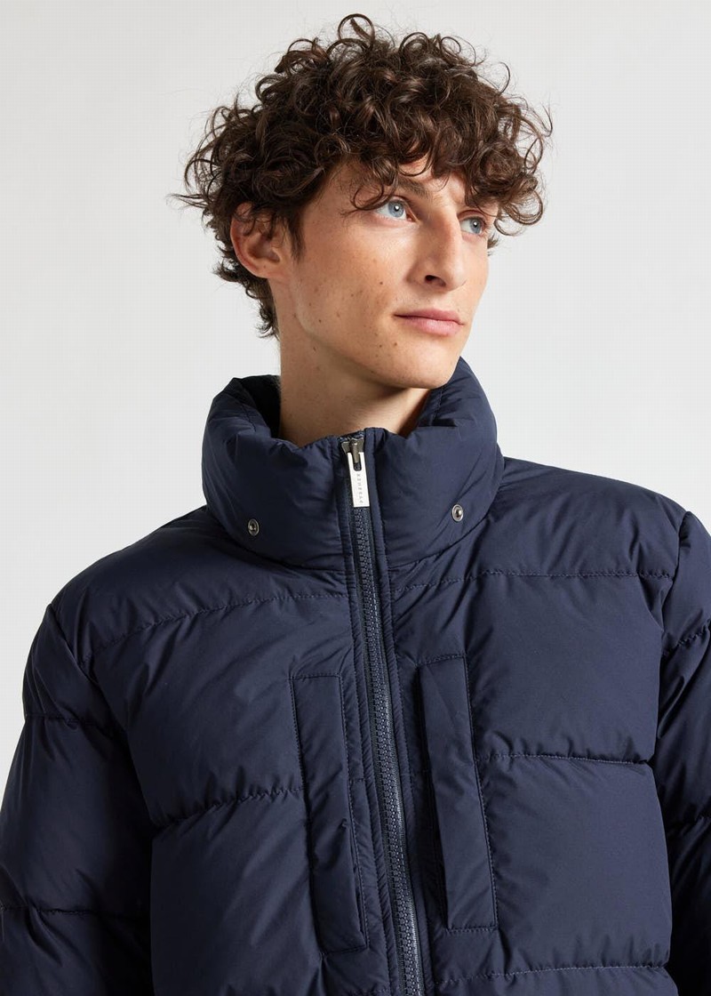 Men Pyrenex Sterling Hooded Warm Down Jackets Navy | HCS603S9752