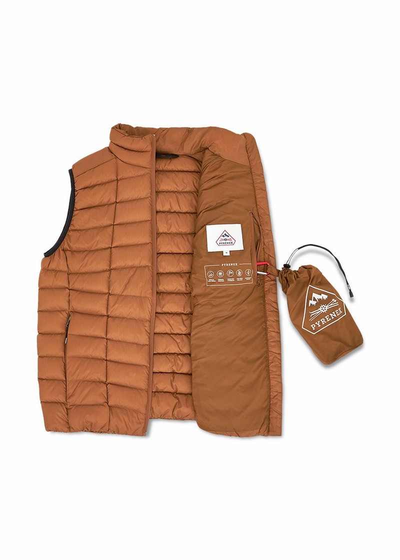 Men Pyrenex Zenith Lighweight And Packable Down Vest Brown | HZO182O5378