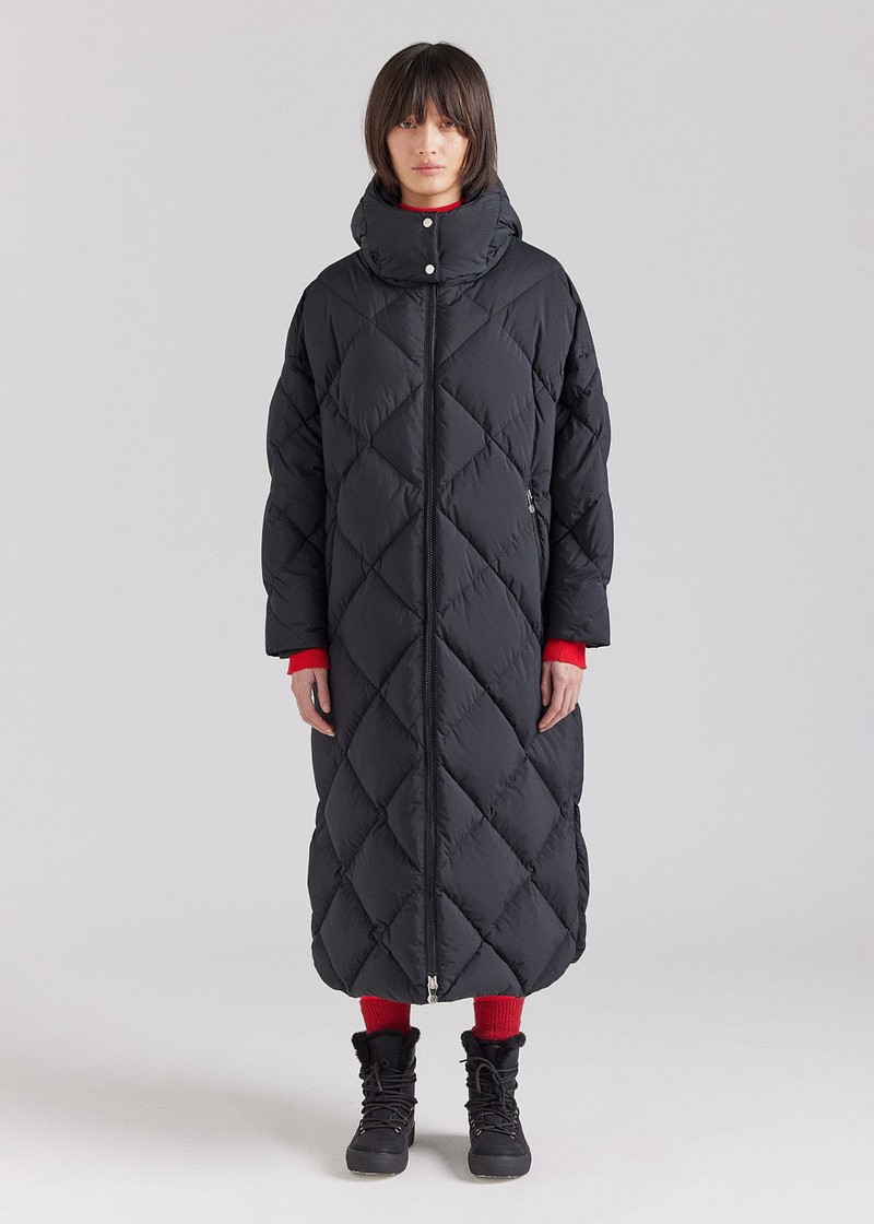 Women Pyrenex Adele Long Down Coats Black | HEM639M9866