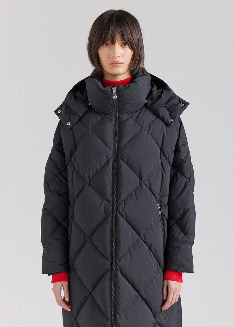 Women Pyrenex Adele Long Down Coats Black | HEM639M9866