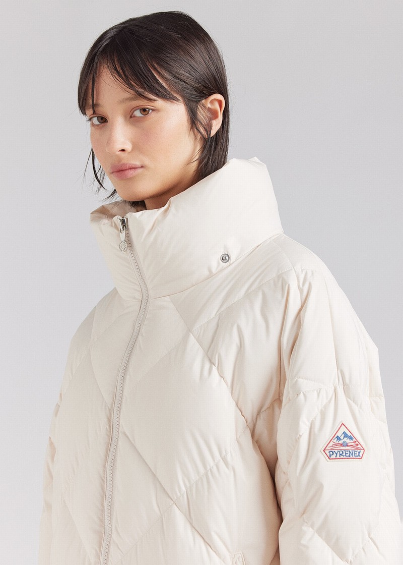 Women Pyrenex Adele Long Down Coats White | HBG814G2345