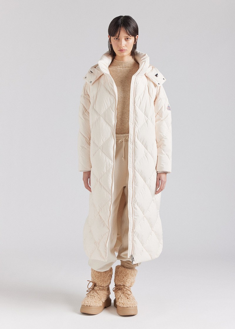 Women Pyrenex Adele Long Down Coats White | HBG814G2345